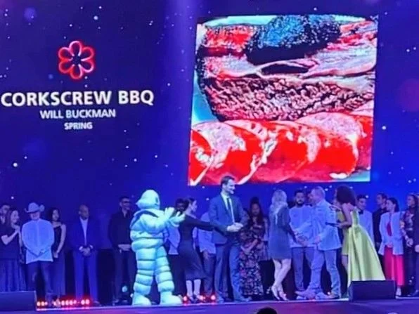 CorkScrew BBQ on stage at the Michelin ceremony